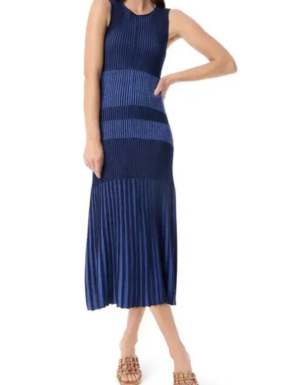 Do‎ By Dee Ocleppo Harmony Pleated Midi Sweater Dress Baja Blue Combo Large NWT